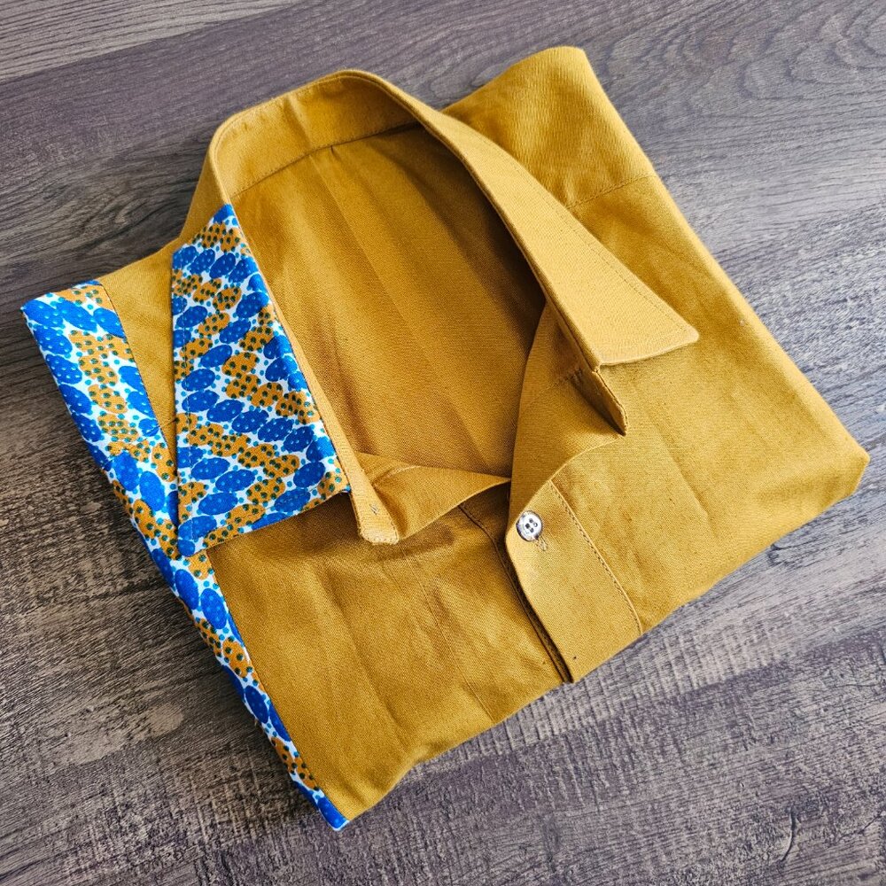 African Ethnic Print Pattern Detail Short Sleeve Casual Button Up Shirt L